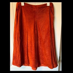Rust corduroy midi skirt with zipper closure, sz 8